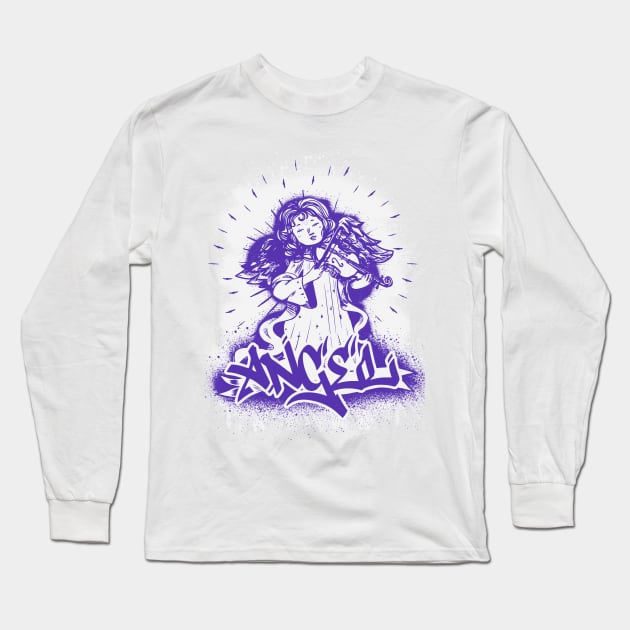 Angel with violin music instrument graffiti Long Sleeve T-Shirt by eyoubree